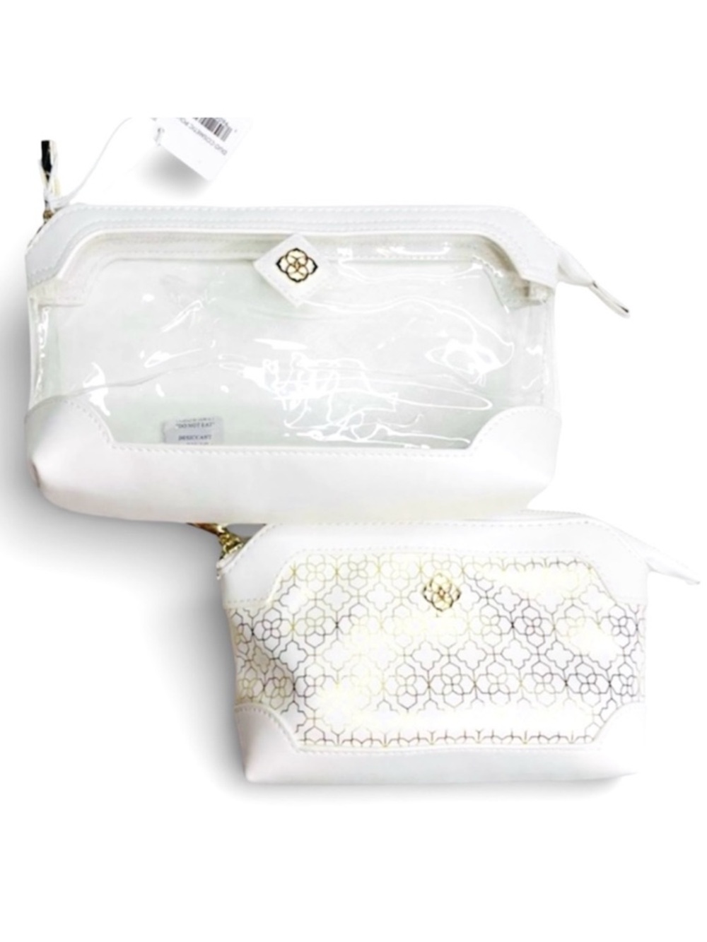 KENDRA SCOTT 2pk Cosmetic Pouches Travel Toiletry Bag Set White Gold NWT